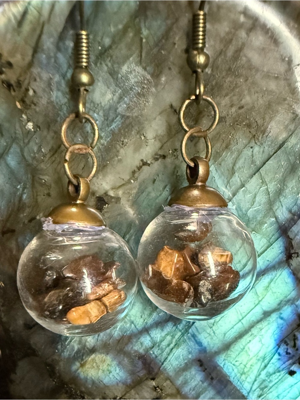 Tigers Eye Glass Globe Earrings